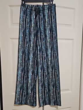 Wide Leg Striped Print Pants - Blue/Black
